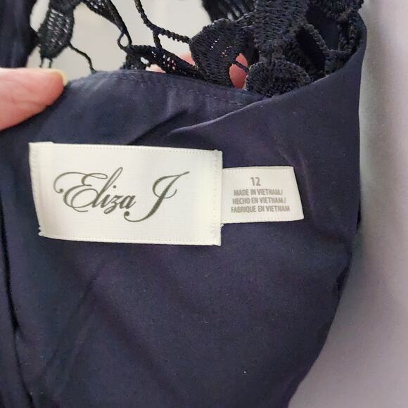 Eliza J Fit & Flare Lace Illusion Waltz Below the Knee Dress Black Women’s 12 - Picture 6 of 7